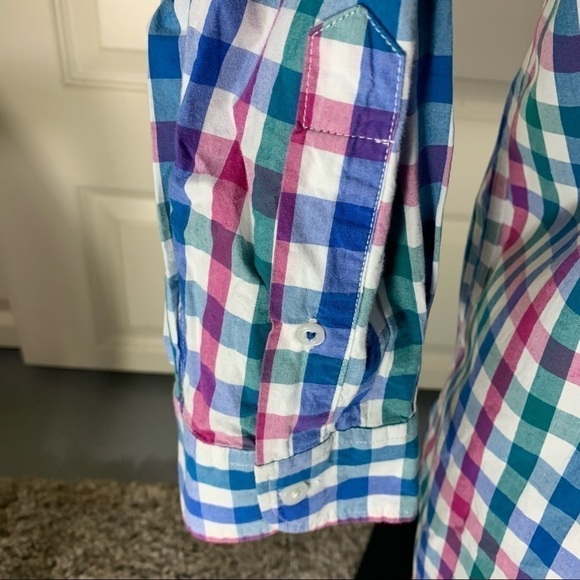 OLD Navy Plaid Casual Button Down Shirt Long Sleeve Men's XXL Cotton Blue White - Picture 10 of 12